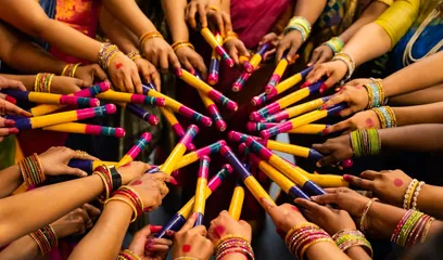Sharad Navratri: dandiya sticks held together in a circle of hands