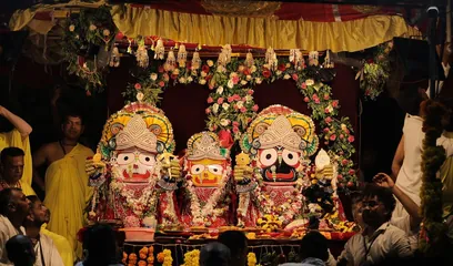 Jagannath Rath Yatra: Jagannath, Balabhadra and Subhadra decorated with flowers