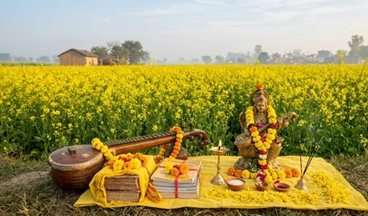 Vasant Panchami: a Saraswati puja set in a yellow mustard field