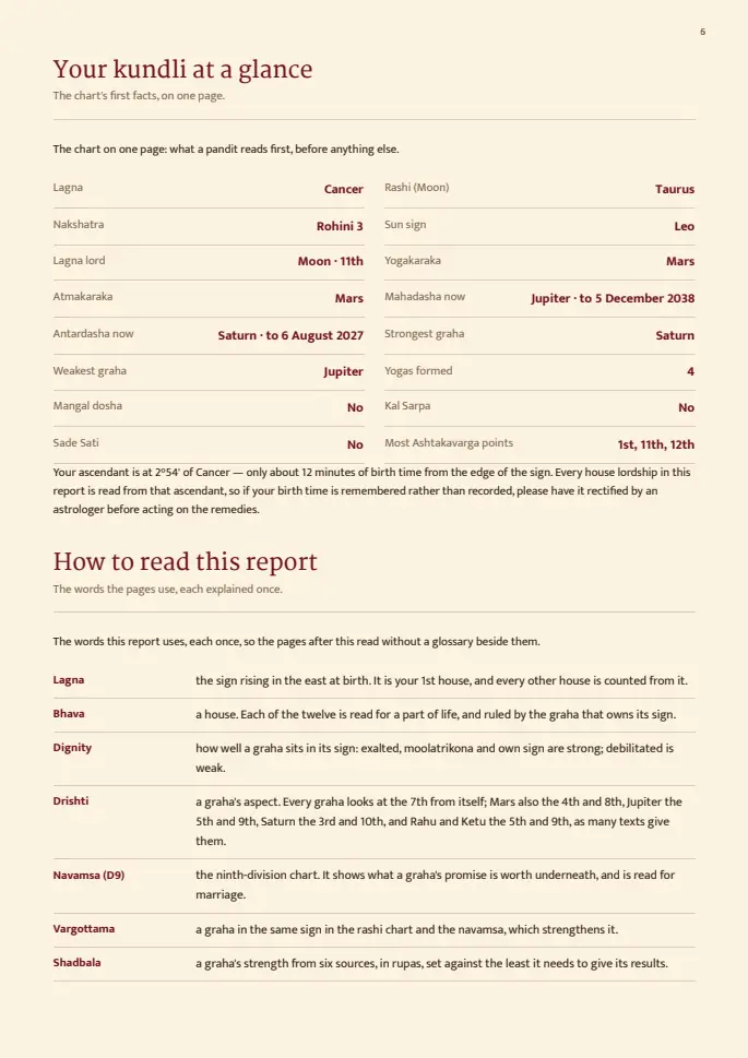 Janam Kundli report, sample page 6