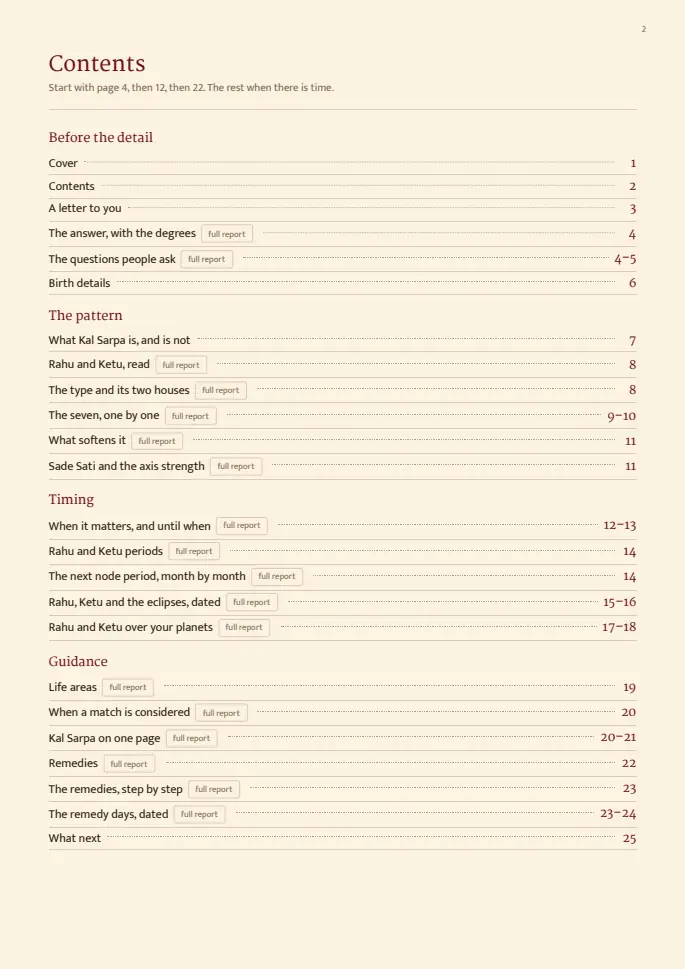 Kal Sarpa Dosha report, sample page 2